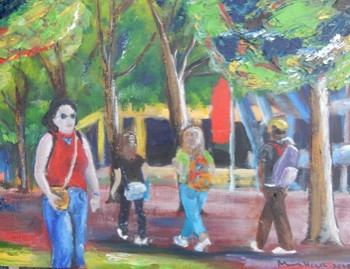 Painting of tourists on London's South Bank